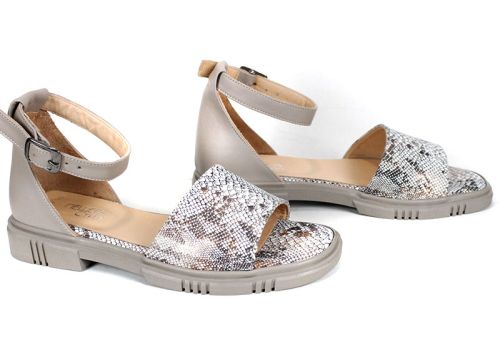 Gloria Serpenta – Дамски визонени сандали от естествена кожа със змийски принт и затворена пета