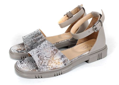 Gloria Serpenta – Дамски визонени сандали от естествена кожа със змийски принт и затворена пета