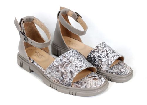 Gloria Serpenta – Дамски визонени сандали от естествена кожа със змийски принт и затворена пета