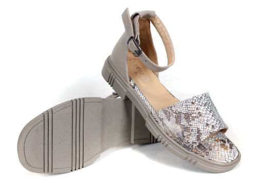 Gloria Serpenta – Дамски визонени сандали от естествена кожа със змийски принт и затворена пета