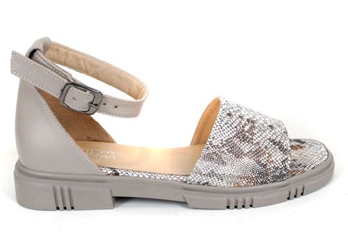 Gloria Serpenta – Дамски визонени сандали от естествена кожа със змийски принт и затворена пета