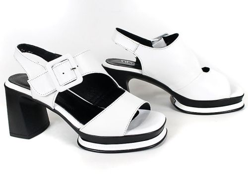 Дамски сандали Velina Echo от бяла естествена кожа с ток и платформа