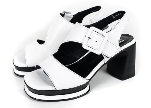 Дамски сандали Velina Echo от бяла естествена кожа с ток и платформа