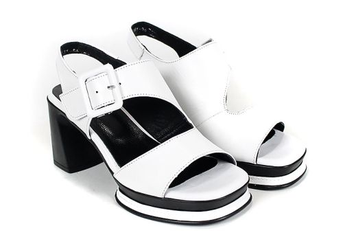 Дамски сандали Velina Echo от бяла естествена кожа с ток и платформа