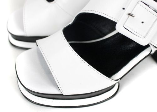 Дамски сандали Velina Echo от бяла естествена кожа с ток и платформа