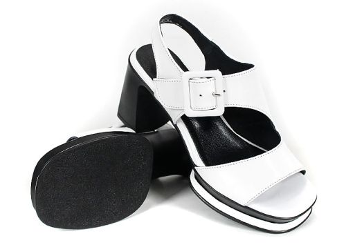 Дамски сандали Velina Echo от бяла естествена кожа с ток и платформа