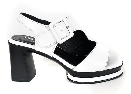 Дамски сандали Velina Echo от бяла естествена кожа с ток и платформа