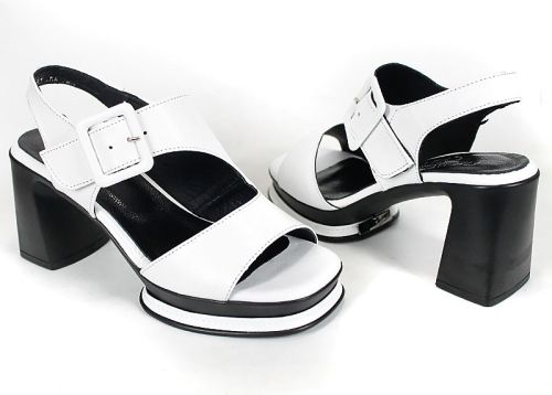 Дамски сандали Velina Echo от бяла естествена кожа с ток и платформа