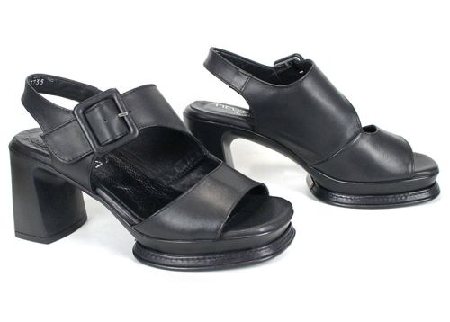 🖤 Velina Echo – Дамски сандали с висок ток и платформа | Черна кожа