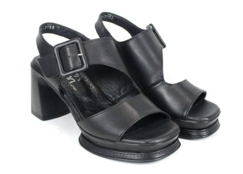 🖤 Velina Echo – Дамски сандали с висок ток и платформа | Черна кожа