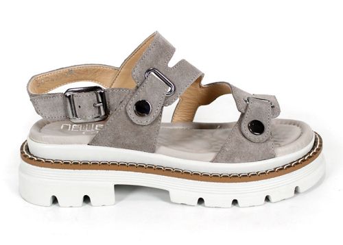 Sandale damă Terra Rise din velur natural în culoare vizon cu talpă albă