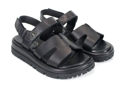 Sandale damă Velvet Echo din piele naturală neagră cu talpă groasă și plată