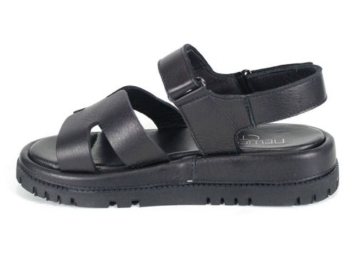 Sandale damă Velvet Echo din piele naturală neagră cu talpă groasă și plată