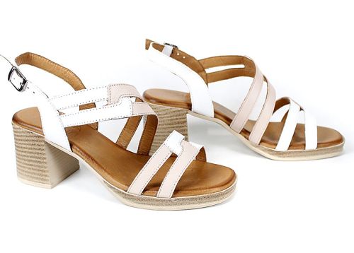 Дамски сандали Belle Aria от естествена кожа в бяло и пудра с висок ток