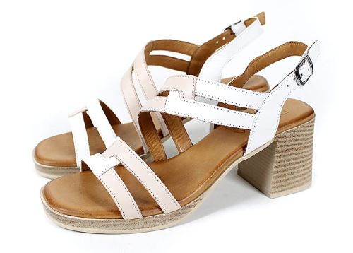 Дамски сандали Belle Aria от естествена кожа в бяло и пудра с висок ток
