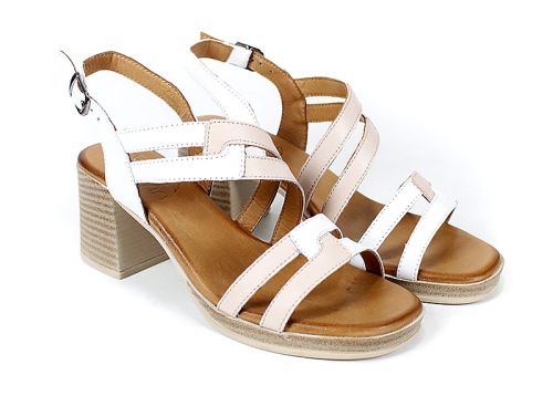 Дамски сандали Belle Aria от естествена кожа в бяло и пудра с висок ток