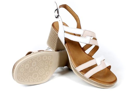 Дамски сандали Belle Aria от естествена кожа в бяло и пудра с висок ток