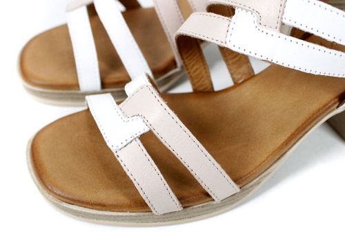 Дамски сандали Belle Aria от естествена кожа в бяло и пудра с висок ток