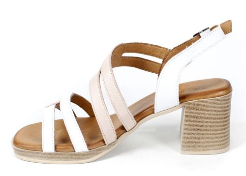 Дамски сандали Belle Aria от естествена кожа в бяло и пудра с висок ток