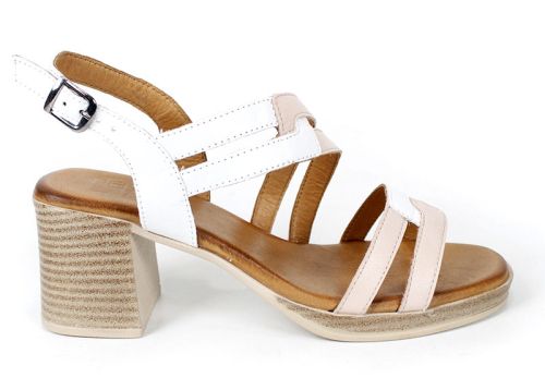 Дамски сандали Belle Aria от естествена кожа в бяло и пудра с висок ток