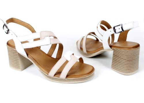 Дамски сандали Belle Aria от естествена кожа в бяло и пудра с висок ток