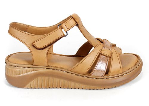 Sandale de damă Luma Linea din piele naturală maro deschis, cu talpă cusută și ușoară.