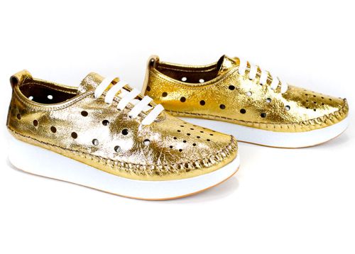 Дамски летни обувки Samira от естествена кожа в златен цвят