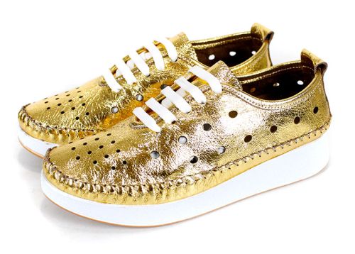 Дамски летни обувки Samira от естествена кожа в златен цвят