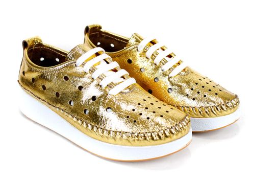 Дамски летни обувки Samira от естествена кожа в златен цвят