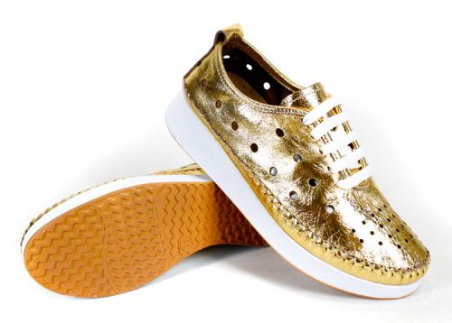 Дамски летни обувки Samira от естествена кожа в златен цвят