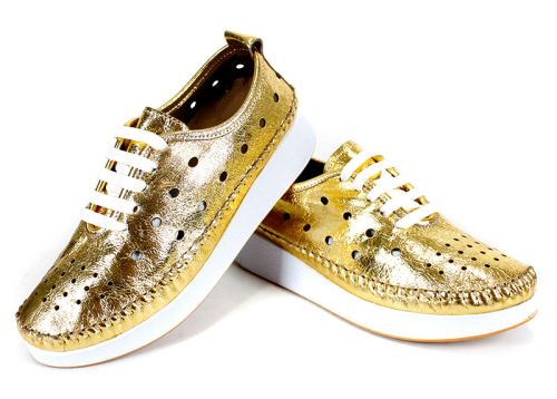 Дамски летни обувки Samira от естествена кожа в златен цвят