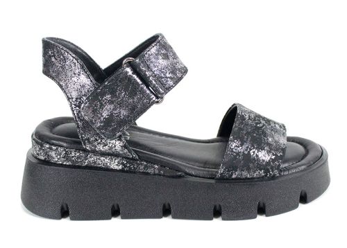 дамски сандали Каролина естествена кожа сребристо с платформа