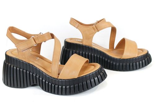 sandale damă Siena din piele naturală cu platformă înaltă neagră