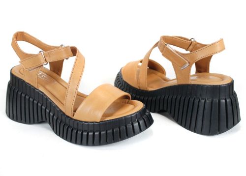 sandale damă Siena din piele naturală cu platformă înaltă neagră
