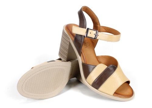 дамски сандали Café Crème от естествена кожа с висок ток