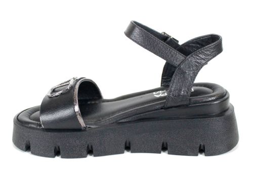 sandale damă Noir Tempo din piele naturală neagră cu detalii platină și platformă medie