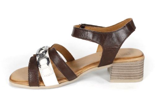Terra Charm – Дамски сандали от естествена кожа със среден ток|цвят тъмно кафяв и крем