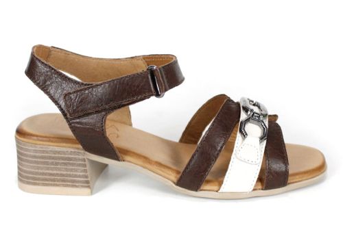 Terra Charm – Дамски сандали от естествена кожа със среден ток|цвят тъмно кафяв и крем