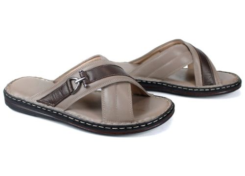 Мъжки кожени чехли Castello Fine – визон с кафява лента