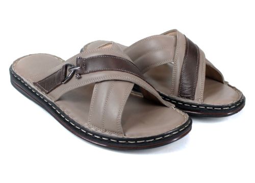 Мъжки кожени чехли Castello Fine – визон с кафява лента