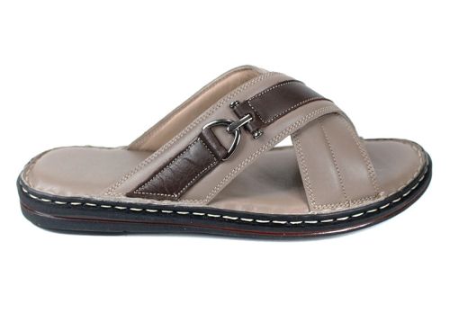 Мъжки кожени чехли Castello Fine – визон с кафява лента