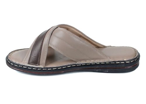 Мъжки кожени чехли Castello Fine – визон с кафява лента