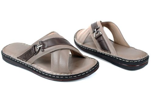 Мъжки кожени чехли Castello Fine – визон с кафява лента