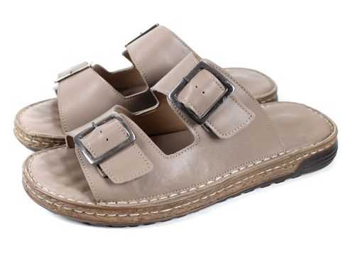 мъжки чехли от естествена кожа Brévia Note пясъчно бежови с токи