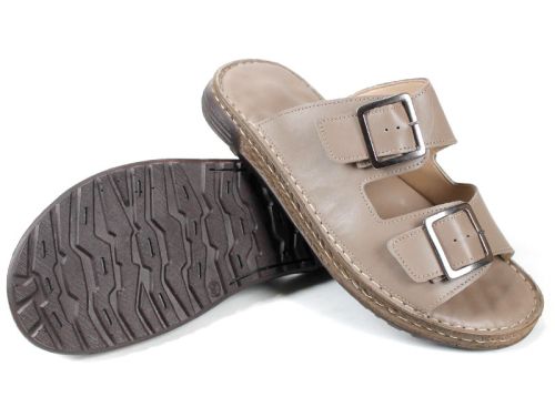 мъжки чехли от естествена кожа Brévia Note пясъчно бежови с токи