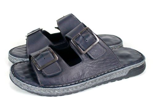 Brévia Note мъжки чехли от естествена кожа в тъмносин цвят