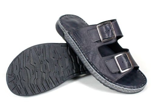 Brévia Note мъжки чехли от естествена кожа в тъмносин цвят