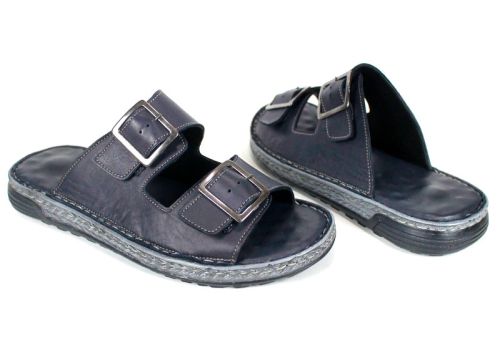 Brévia Note мъжки чехли от естествена кожа в тъмносин цвят