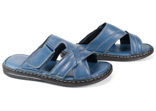 Мъжки чехли Lusso Mare от естествена кожа в дънково син цвят