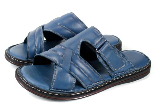 Мъжки чехли Lusso Mare от естествена кожа в дънково син цвят